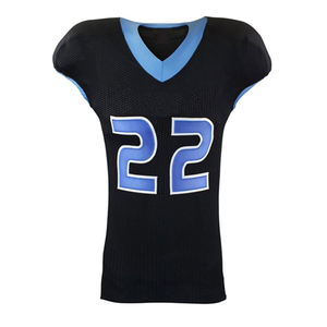 2025 uniforme de football américain pour hommes en gros de qualité supérieure maillot bleu imprimé jeunesse avec ensembles respirants au design noir - Product Image 2