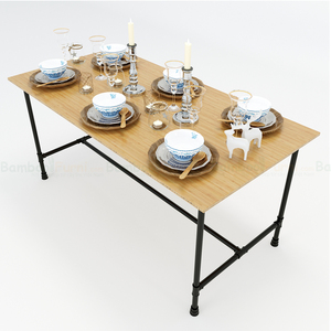 BFBA004-Bamboo Wood <b>Dining</b> <b>Table</b> 80x160cm Oak Material Pipe Legs Convertible for Home <b>Bar</b> Office Assembled Living Room Furniture - Product Image 1