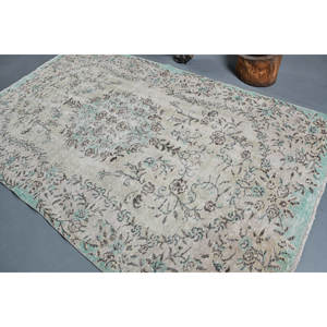 Alfombra turca Vintage de 5,7x9,3 pies, tejido plano azul y blanco, retales de lana para decoración para sala de estar, respaldo de látex - Product Image 4