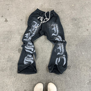 Pantalon de survêtement baggy évasé à jambe droite pour homme en coton éponge français léger et respirant - Product Image 6