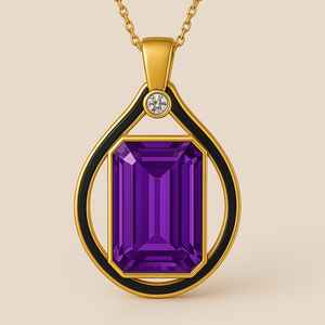 จี้อเมทิสต์เพชรสีเหลืองทอง14K ทำด้วยมือพร้อมทับทิมชุบโรเดียมของขวัญแต่งงานได้ทั้งชายและหญิง - Product Image 1