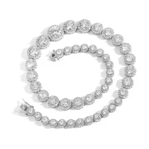 Chaîne de tennis à fleurs dégradées de 22 pouces, diamants de laboratoire cultivés en or/argent 10 carats, style de rue audacieux, pour les mariages, cadeaux pour les amoureux - Product Image 1