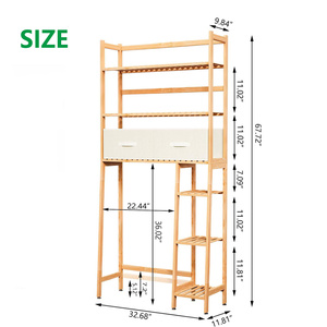 Étagère de salle de bain en bambou avec tiroir, organisateur, support pour <span class=keywords><strong>machine</strong></span> à <span class=keywords><strong>laver</strong></span>, étagère de salle de bain gain de place, vente en gros d'usine - Product Image 5