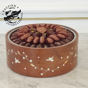 Meilleure vente de forme ronde en bois et incrustation de nacre plateau de service au chocolat plateau de style arabe pour cadeau de ramadan - Product Image 4