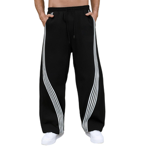 Custom Men's Baggy Wide Leg Track Pants Oversized Cotton Fleece Sweatpants Y2K Streetwear Athletic <b>Trousers</b> Pleated Front - Product Image 1