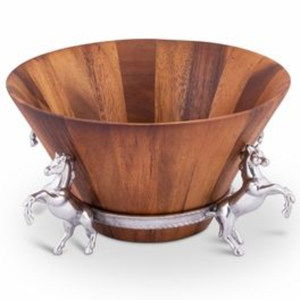 Bol à servir en bois naturel de forme ronde, nouveau style, avec base en métal, multi-usages pour la maison et la cuisine, bols à salade, à soupe - Product Image 2