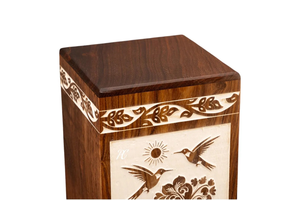 Urne funéraire en palissandre Oiseaux et fleurs Design Memorial Keepsake Urne funéraire décorative pour cendres - Product Image 4