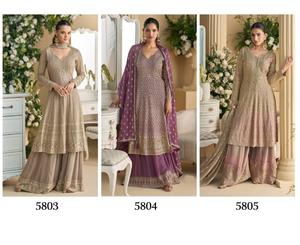 Costume palazzo cousu de taille libre en georgette véritable de qualité supérieure avec broderie à l'aspect lourd, parfait pour la collection de mariage - Product Image 6