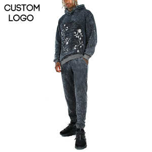 Survêtement vintage à capuche pour homme, lavage à l'acide, 100% coton, polaire, utilisation hivernale, confortable, vêtements décontractés - Product Image 1