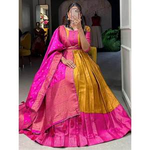 Robe de mariée en soie vintage moderne, dupatta, tissage zari moutarde, broderie, manches courtes, princesse, matériaux personnalisables - Product Image 2