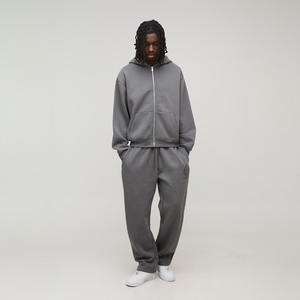 Conjunto de 2 Piezas de Chándal con Cremallera y Logotipo Personalizado, Estilo Vintage, para Invierno, 220 g, 100% Algodón, Sudadera con Capucha de Peso Medio y Pantalones Deportivos - Product Image 1