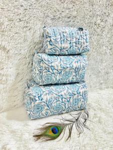 Bolsa de viaje con estampado de bloques de mano de algodón hecha a medida, juego con cremallera en 3 tamaños adecuados para tiendas textiles para el hogar para reventa - Product Image 3