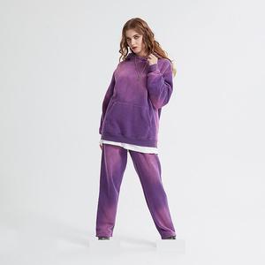 Ropa de calle personalizada de alta calidad para hombre, chándal Vintage, chándal lavado con ácido desteñido al sol, conjunto de pantalones de chándal holgados con capucha para invierno - Product Image 3