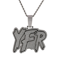 Collier Lettre YFP Iced Out avec Pierres en Cuivre et Zirconium Cubique, Pendentif Statement en Gros pour Tenues Rap et Streetwear