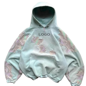 Customs Polyester/Coton Lavage à l'acide lourd Vintage French Terry Distressed Pink Sun Faded Winter Digital Pullover Hoodies - Product Image 1