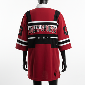 Maillot de rugby pour femme en coton et polyester, jersey épais, rouge, noir, blanc, avec empiècements, logo personnalisé imprimé à l'écran, maillot de rugby pour femme en coton - Product Image 2