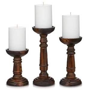 Bougeoir en bois fabriqué à la main pour les mariages et les thèmes rustiques Bougeoir en bois contemporain pour un style de maison minimaliste - Product Image 1