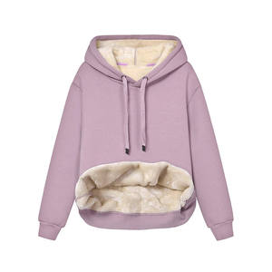 OEM Heavyweight Pullover <b>Hoodies</b> for Women's 100% Cotton <b>Fur</b> Inside Warm Winter Clothing Custom Brand Logo Print <b>Hoodies</b> Womens - Product Image 4