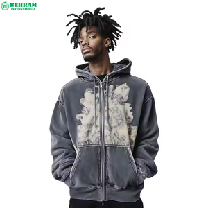 Sweat à capuche zippé en molleton bouclette 100% coton, coupe classique, épais, effet vieilli, respirant, séchage rapide, hiver - Product Image 4