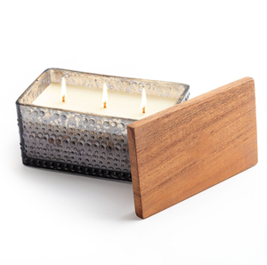 Bougie parfumée en verre de forme rectangulaire avec couvercle en bois pour la décoration de la maison personnalisée en gros - Product Image 1