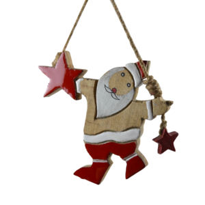 Adorno Navideño Colgante de Madera de Calidad Estándar con Forma de Papá Noel y Estrellas, con Acabado Pintado y Diseño Moderno - Product Image 1