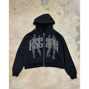 Conjunto Deportivo Unisex Negro, Sudadera con Cremallera y Pantalones Deportivos con Estampado Flock, Diseño Urbano, Marca Privada OEM Trackstar - Product Image 2