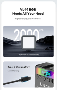 ไฟวิดีโอ LED สี RGB รุ่น Mini <span class=keywords><strong>Ulanzi</strong></span> VL49 PRO ปรับสีได้เต็มรูปแบบ 2500K ถึง 9000K สำหรับการถ่ายภาพ พร้อมแผ่นกระจายแสงแบบรังผึ้ง - Product Image 4