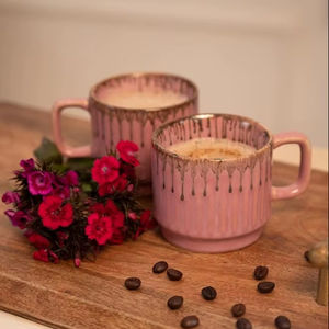 แก้วกาแฟสีชมพูอ่อนพร้อมดรอปสีน้ำตาลแก้วเซรามิกสำหรับตกแต่งบ้านและบ้านสำหรับแฟนของตกแต่งบ้านและสำนักงาน1ชิ้น - Product Image 1