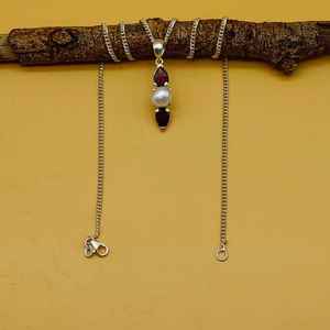 Grenat et perle Gemstone 925 Solid Silver Prong Setting Necklace For Women Fine Pendant Chain Necklace Bohemian Necklace Gifts - Product Image 2