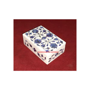 Joyero con incrustaciones de nácar azul natural con forma rectangular de mármol blanco indio hermoso con joyero de piedra natural - Product Image 1