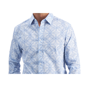 Camicia Casual da Uomo Blu 100% Cotone con Stampa a Medaglione, Taglia 2XL, in Tessuto Popeline Traspirante, Stile Elegante - Product Image 2