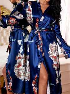 Venta al por mayor de camisones de verano de alta calidad para mujer, de seda satinada, sexys, estampados, ropa de dormir, camisones de satén para mujer, ropa informal para spa. - Product Image 6