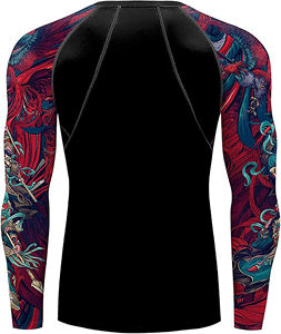 Conjunto de Traje de Baño de Dos Piezas para Hombre Adulto, Secado Rápido, Manga Larga, Spandex/Poliéster 220g, Estampado Digital, Pantalones Cortos de Playa Negros de 160cm - Product Image 1