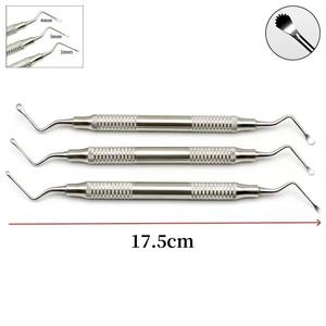 Ensemble de 3 instruments chirurgicaux dentaires en acier inoxydable : Curettes dentaires dentelées, Détartreur dentaire, Curette osseuse, Outils d'implantation - Product Image 2
