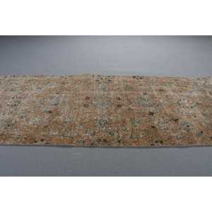 Turkish Rug, Runner 2,6x6,6 ft Vintage Rug, <b>Brown</b> Bordered <b>Wool</b> Rug - Product Image 3