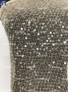 Yx854 300Gsm Abrikoos 100% Polyester Diamant Netto Mesh Stof Met 5Cm Pailletten Voor Bruidsjurk Sluier Breiwerk - Product Image 2