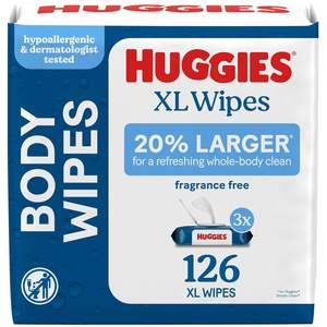 Lingettes Huggies Extra Large non parfumées, 3 paquets à ouverture facile, 126 lingettes - Product Image 1