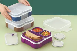 Zesty Bento Plastic Lunch <b>Box</b> 800ml 3 Compartment Modular Airtight Leakproof BPA Free Microwave Dishwasher Freezer Safe - Product Image 6
