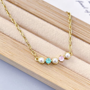 Großhandel Trendy für Foxi Modeschmuck Bunte Zirkonia Perlenkette für Frauen Rhodiniertes Messing mit Glieder kette - Product Image 3