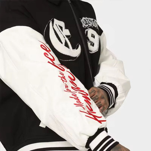 Personalizado de los hombres de peso pesado de invierno Stand Collar Varsity chaqueta transpirable cremallera cuero Chenille bordado nueva lona interior - Product Image 6