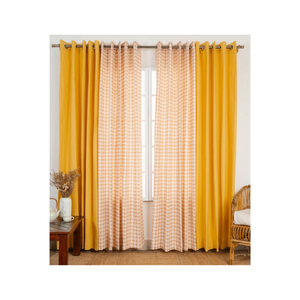 Cortina de Poliéster Transparente Amarilla de 300 Hilos con Estampado de Hojas Blancas, 140x240 cm, 150 GSM, para Sala de Estar - Product Image 2