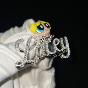 Collier avec pendentif en diamant de laboratoire VVS en or massif 10 carats jaune/blanc/rose, unisexe, avec inscription personnalisée, lettre cursive glacée, pendentif hip-hop en diamant, cadeau - Product Image 4