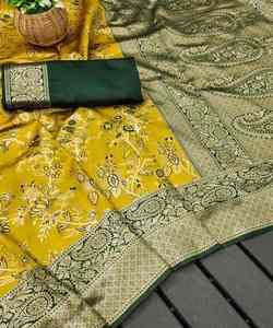 DISEÑADOR LICHI SEDA JACQUARD TRABAJO SAREE saris de seda para mujeres CON BLUSA DESCOSTADA DESPIECE PRECIO AL POR MAYOR ROPA ÉTNICA - Product Image 2