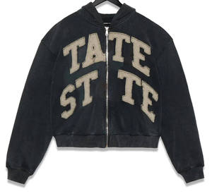 Sweat à capuche surdimensionné pour hommes de haute qualité patchs personnalisés sur le devant pull à capuche conception de fermeture éclair de détresse - Product Image 2