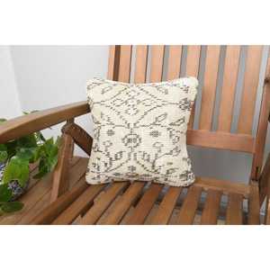 Luxe Vintage 18x18 Beige Kilim Patchwork Laine Oreiller 12x12 Pouces Rustique Imprimé Floral Coussin Literie Sol Tissé Antidérapant - Product Image 1