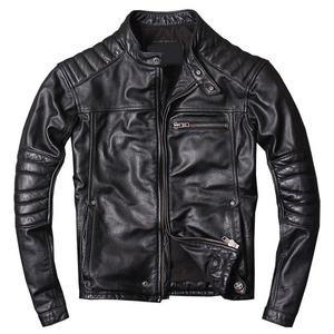 2026 veste en cuir véritable avec logo personnalisé hommes à manches longues coupe ajustée Patchwork printemps mode fermeture éclair veste en cuir pour hommes - Product Image 5