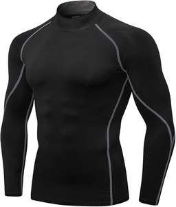 Camiseta de entrenamiento de compresión para hombre, Camiseta deportiva ajustada para gimnasio, culturismo, manga larga, correr, gimnasio, Top negro - Product Image 4
