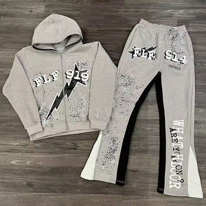 ชุดวอร์มผู้ชายสำหรับฤดูหนาว ชุดเซ็ตพิมพ์โลโก้ตามสั่ง เสื้อฮู้ด กางเกงวอร์มทรงกระบอกขาบาน มีเชือกผูกเอว ชุดซ้อนทับ ระบายอากาศได้ 100% - Product Image 6