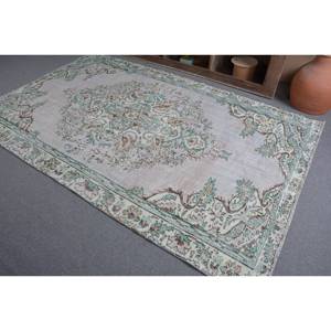 Tapis turc Vintage Beige Vert 5.5 X 8.9ft Laine Plat Tissage Patchwork Motif pour Décorations de Salon Couloir Utiliser Latex - Product Image 4