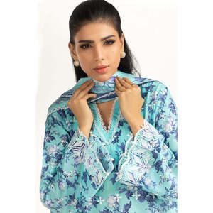 IUSTKSD-2034 Ensemble décontracté imprimé en tissu lawn avec broderie Schiffli, respirant, longueur genou, taille XS, tendance, pour le quotidien ou les soirées, service OEM/ODM - Product Image 6